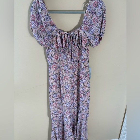 ASTR the Label Bow Tie Ruffle Dress pink purple floral Size Small NWT - Picture 2 of 7